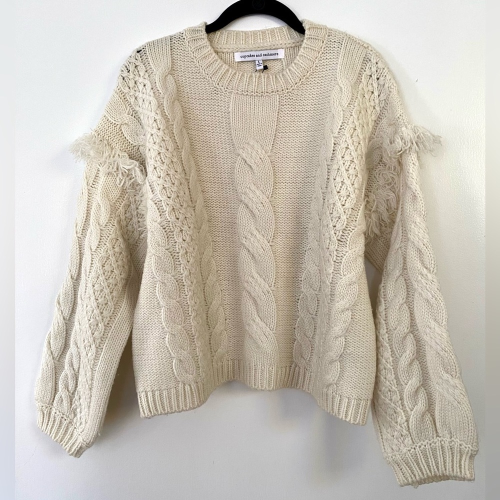Brand NWT Cupcakes & Cashmere Fringe Sweater Sz L Orig $120